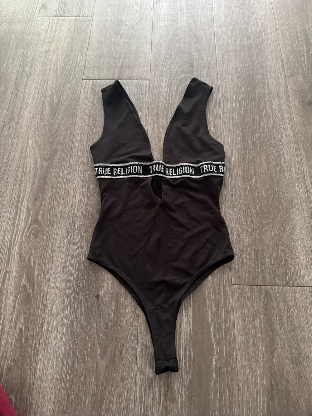 True Religion Black Branded Cutout One-Piece Bodysuit